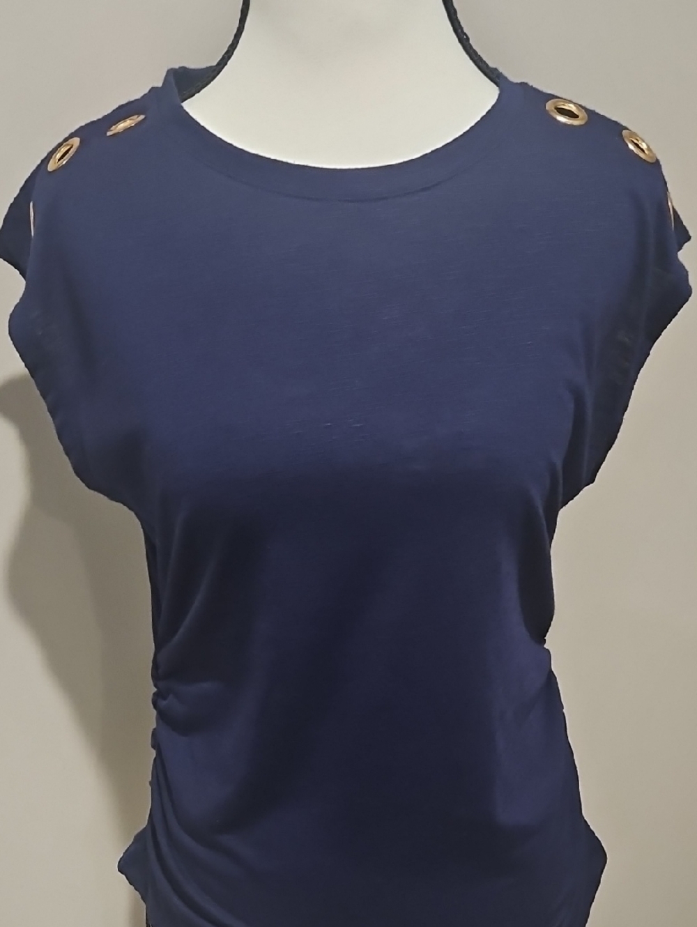 Cable & Gauge Navy Sleeveless Top with Gold Metal Accents S/P
